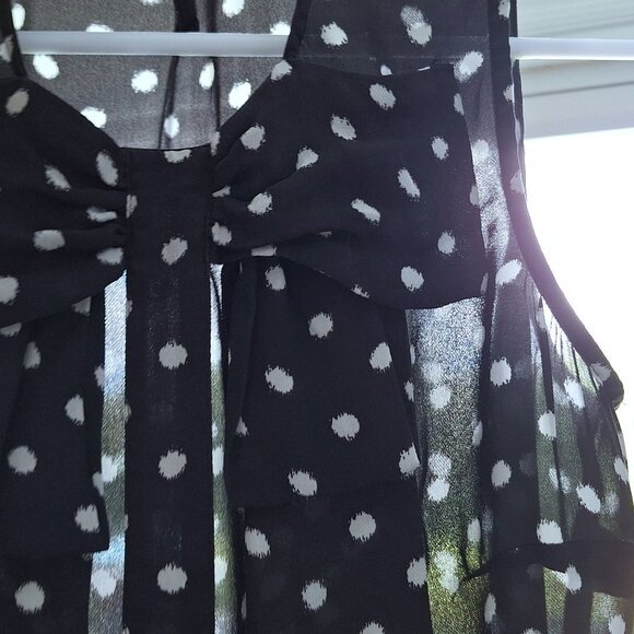 100% Silk Black and White Polkadot Sleeveless top with bow - Picture 10 of 15